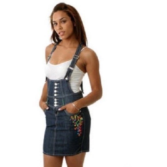 COOGI Jeans Vintage 90s Dark Denim overall skirt - Picture 1 of 9